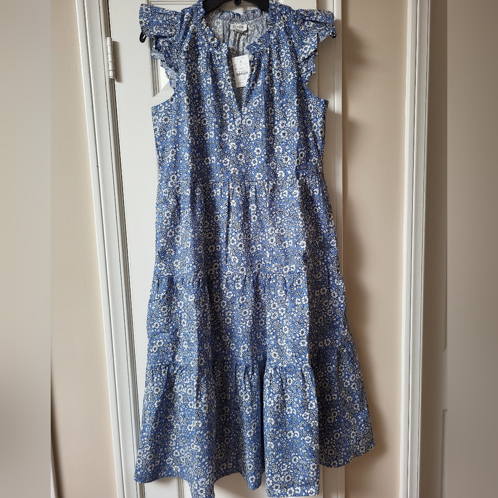 J. Crew Midi Floral Poplin Tiered Dress! Size Medium Petite, New With Tags